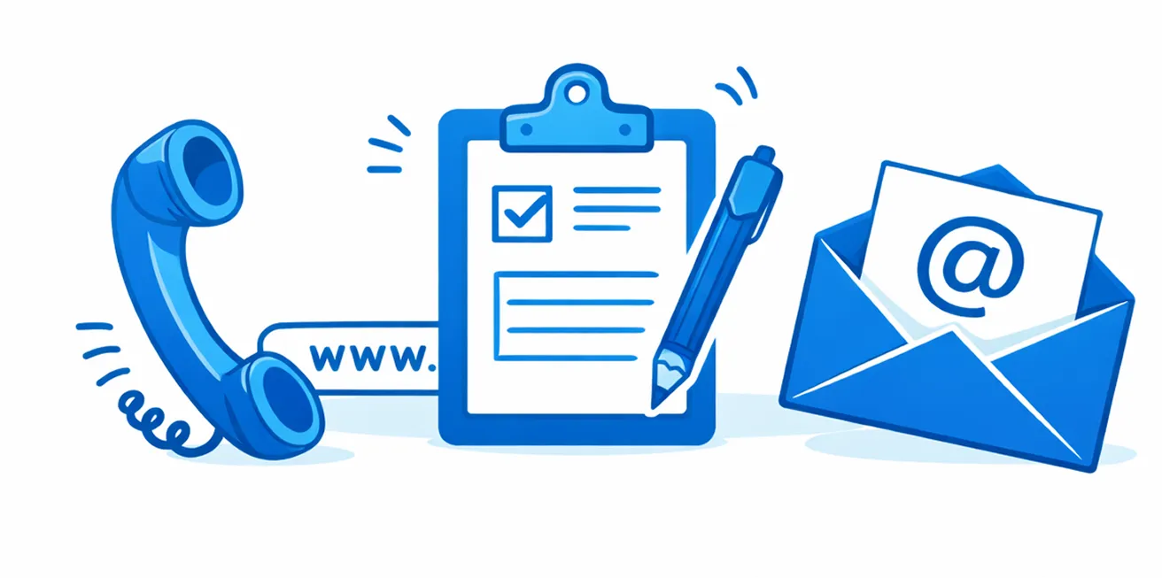 Icons representing phone, email and patient booking communication