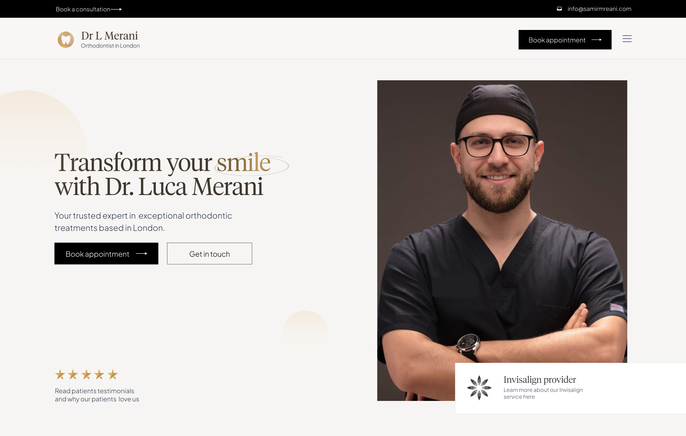 A modern dental practice website displayed on desktop and mobile devices