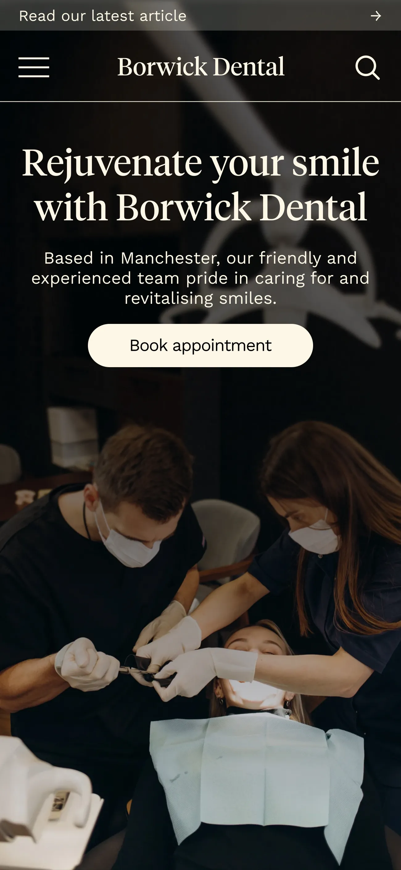 A modern dental practice website displayed on desktop and mobile devices